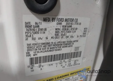 2011 Ford Expedition El Limited z USA, uszkodzony, nr VIN 1FMJK2A52BEF50483